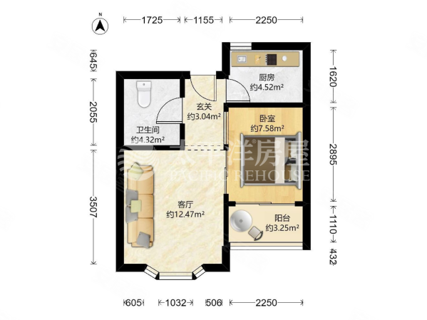 奥塞花园1室1厅1卫53.67㎡南北378万