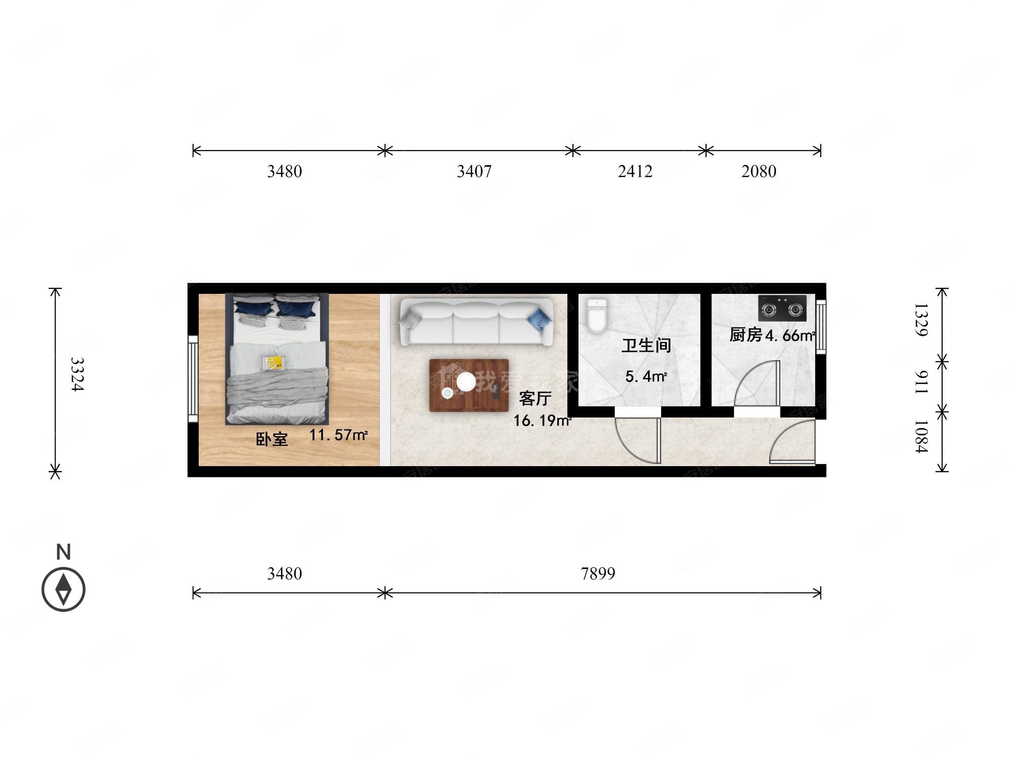 玉璞家园1室1厅1卫53㎡西286万