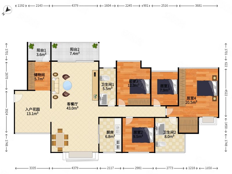 星河时代5室2厅2卫151㎡南北888万