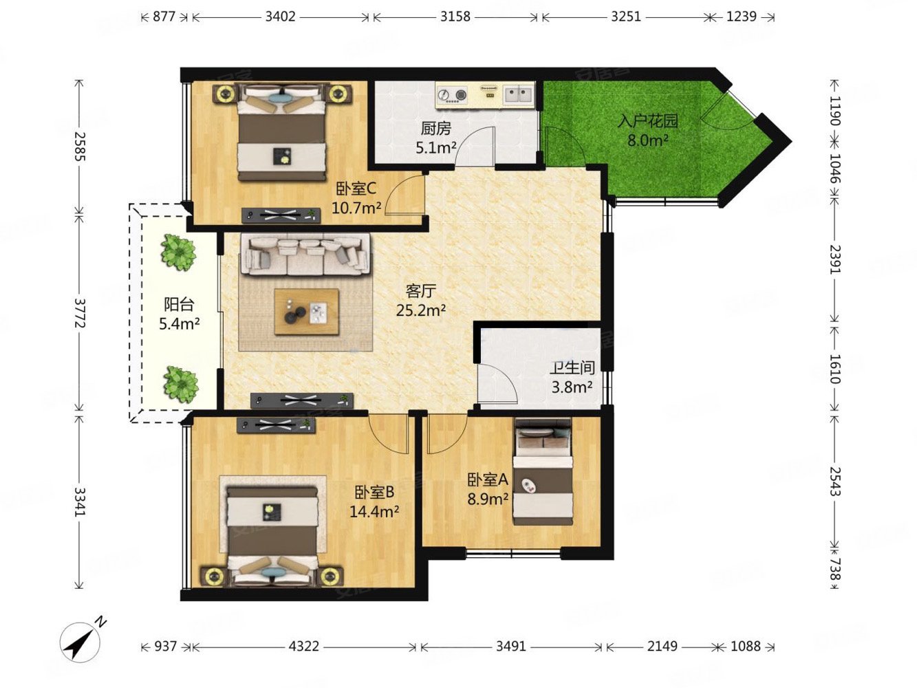 万科新里程近地铁305万3室2厅1卫