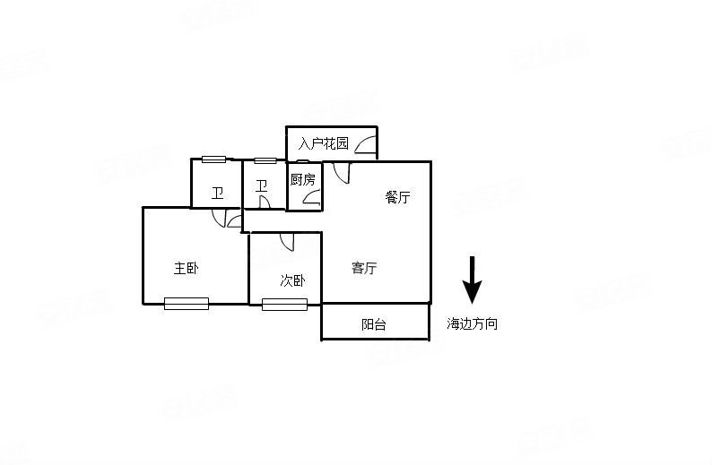 碧海蓝天(三期)2室2厅2卫88.01㎡南北311万