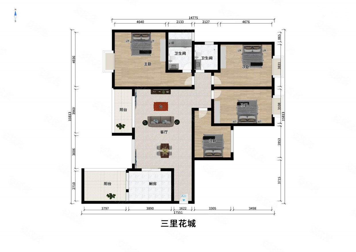 三里花城精装套四南北通透中高楼层采光好看房方便