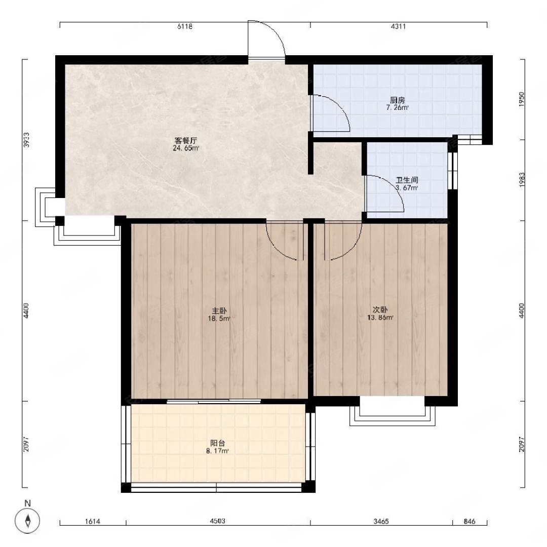 方圆经纬2室2厅1卫79.38㎡南116万