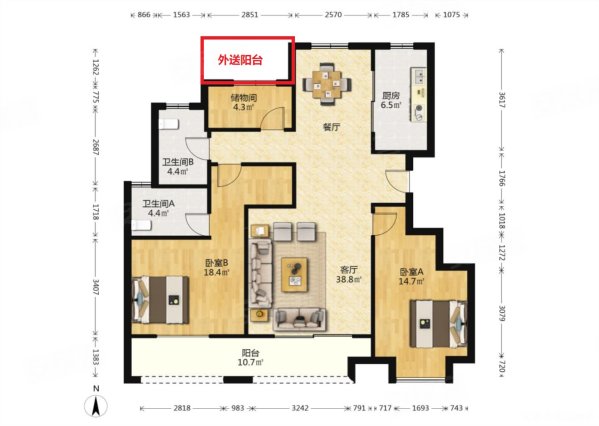 世茂九龙庭3室2厅2卫122㎡南北150.8万