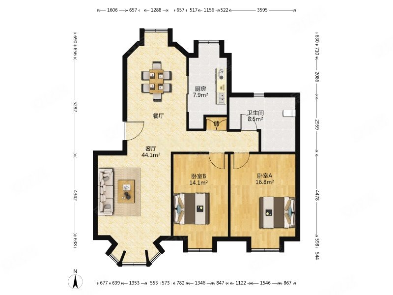 贝肯山莫缇园2室2厅2卫142.68㎡南340万