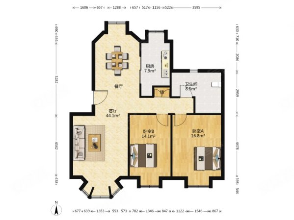 贝肯山莫缇园2室2厅2卫142.68㎡南340万