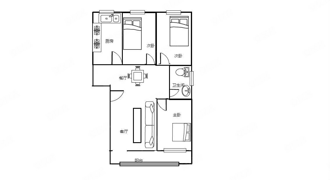 8万 带附房精装套三 南客厅全明户型,东城名苑二手房,59.