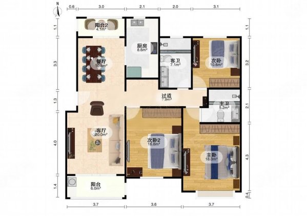 佳洲欣苑3室2厅2卫134.3㎡南499万