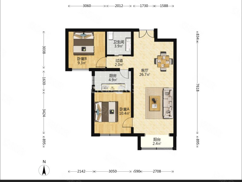 天合家园2室1厅1卫85㎡南556万