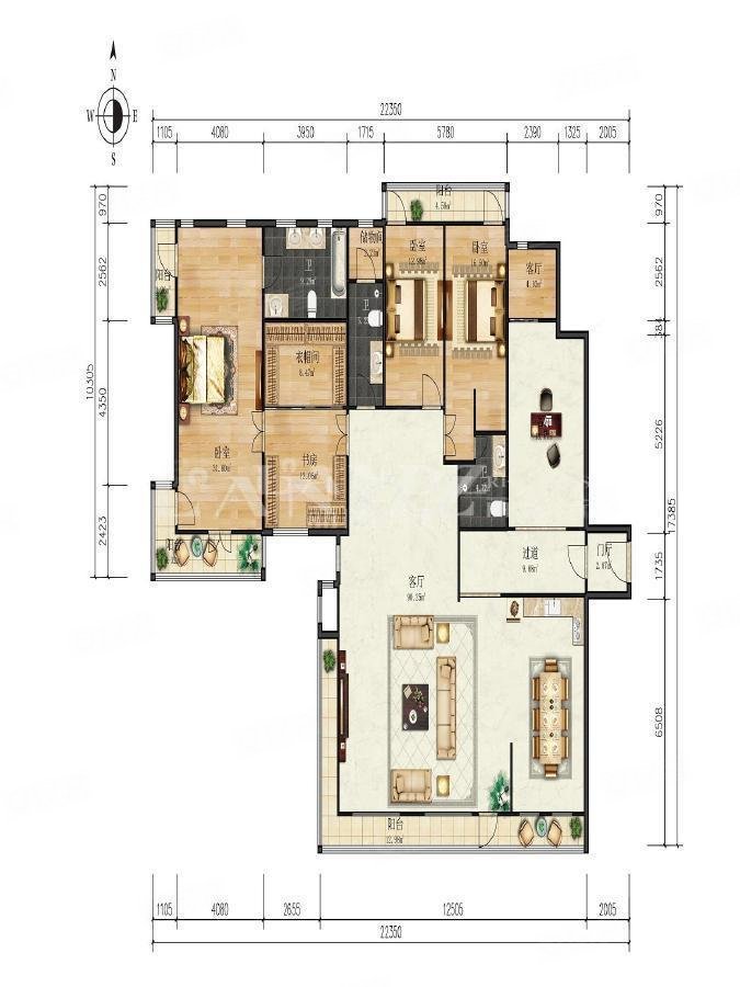 南门合生汇生活便利,国贸精装3居室大平层,有全套家具,复地首府二手房
