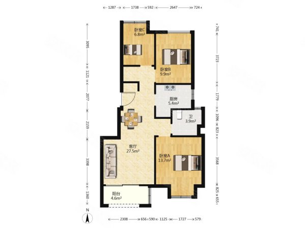 买房咨询知屋猪|富力御官山刚需三房户型|全明通透|等你来看