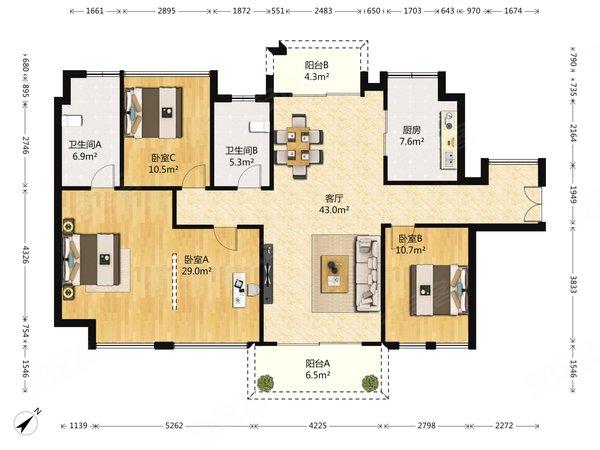 深圳南山前海泛海拉菲花园(二期)荔湾地铁口,大四房南北通全齐家私