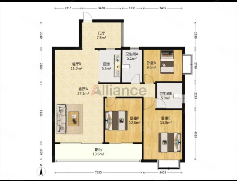 温馨花园二手房,120万,3室2厅,2卫,130平米-柳州安居客