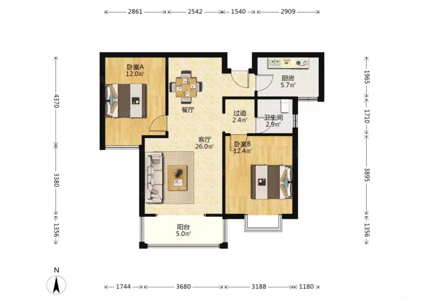 香港城高楼层视野好满二南向采光好大两房小区绿化高