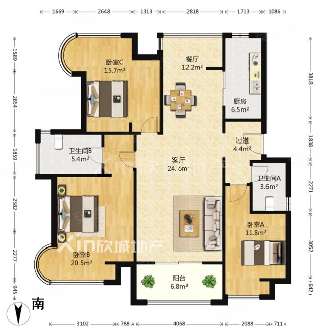 新上 苏宁睿城 飞机户型 3房2卫 价可谈 家具  随时看