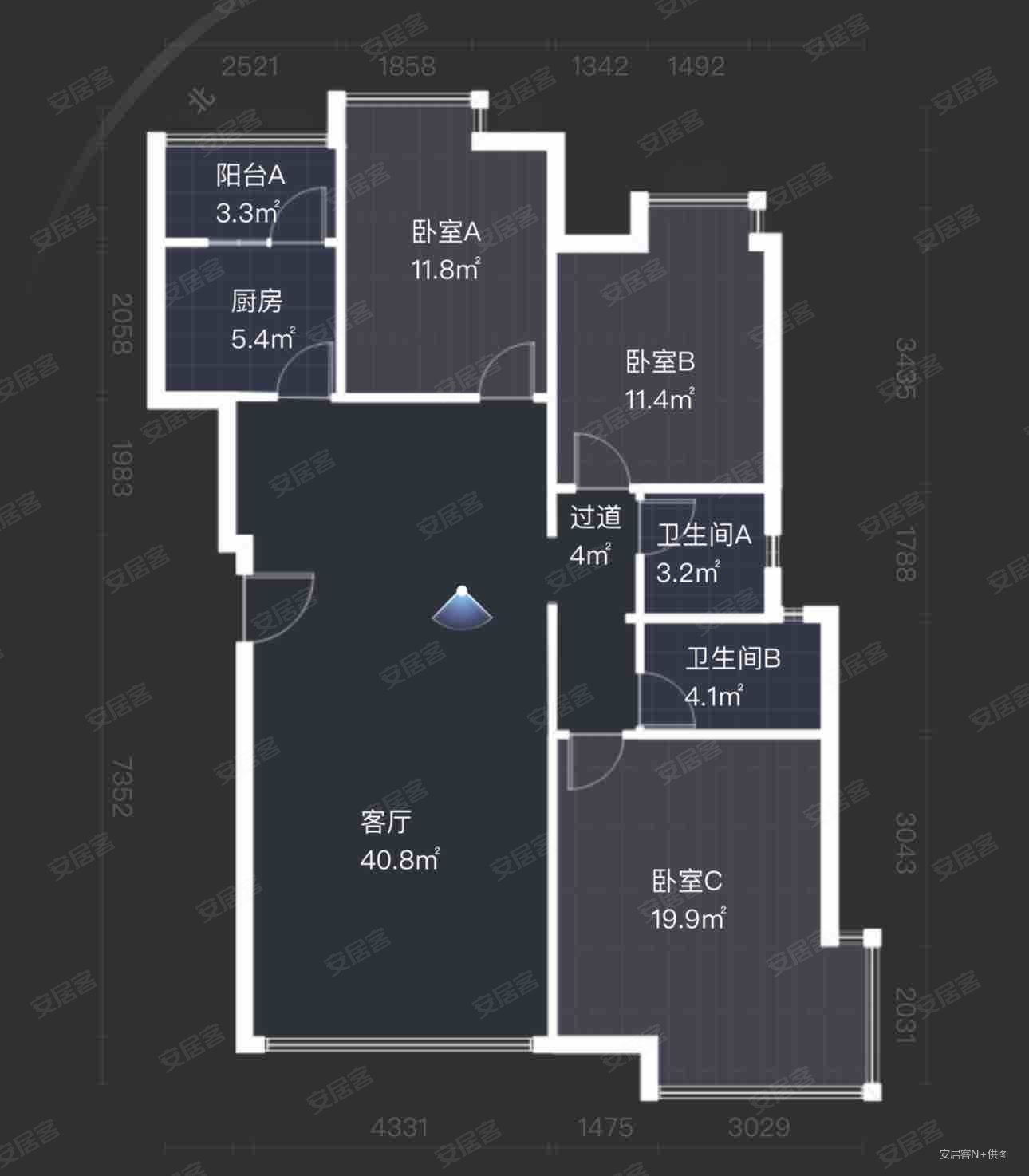 光华国际3室1厅2卫117㎡南155万
