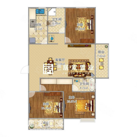 中南世纪雅苑3室2厅2卫125㎡南北84.5万