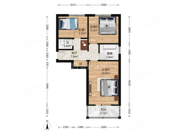 万寿路一号院3室1厅1卫61.66㎡南北570万