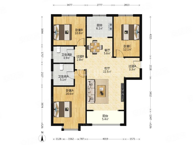 礼贤嘉苑人才公寓3室2厅2卫133㎡南北140万