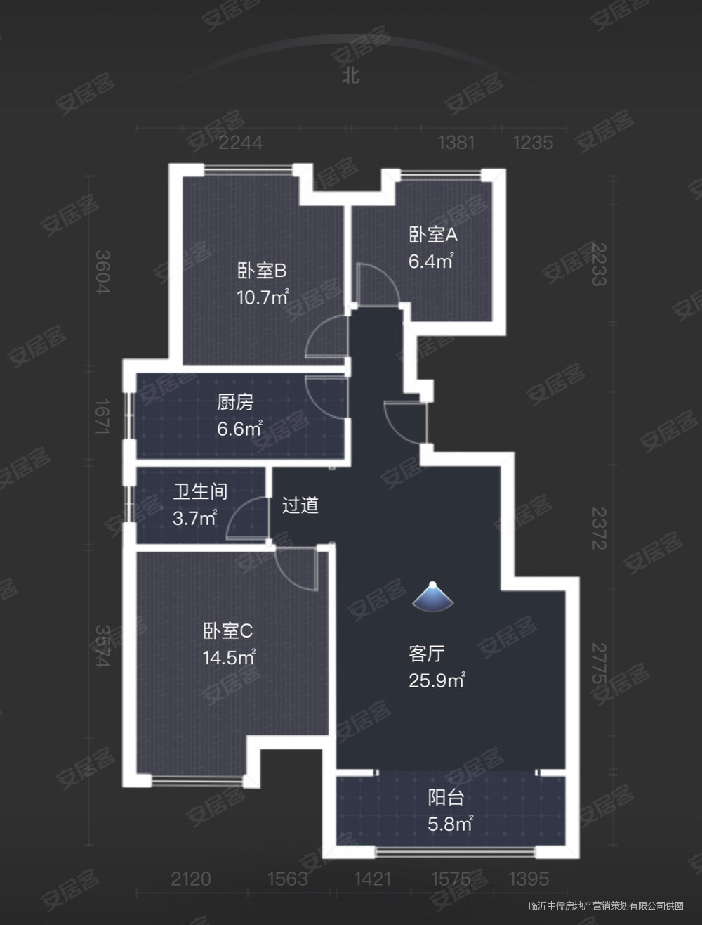 豪森名邸3室2厅1卫100.55㎡南北115万