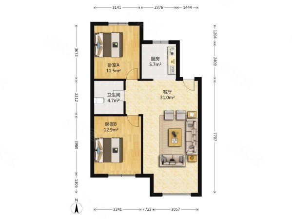 红星小区2室1厅1卫99㎡南北130万