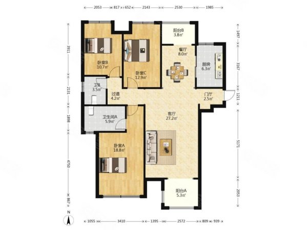 众安理想湾(公寓住宅)3室2厅2卫137.35㎡南238万