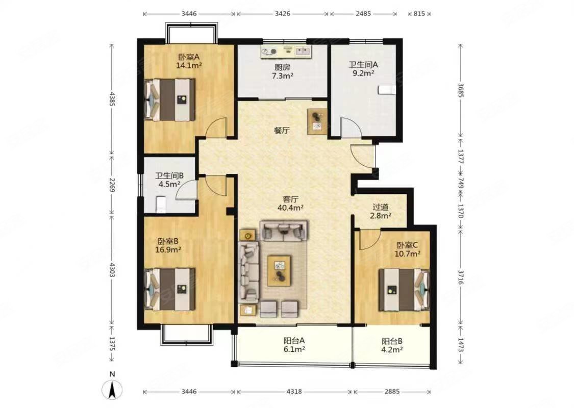 高铁近 标准h户型 三室双卫,恒联温馨家园二手房,52万,3室2厅,2卫,116