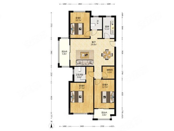 绍兴镜湖洋江西路江樾府整租华锦江樾府 3室2厅 南出租房源真实图片