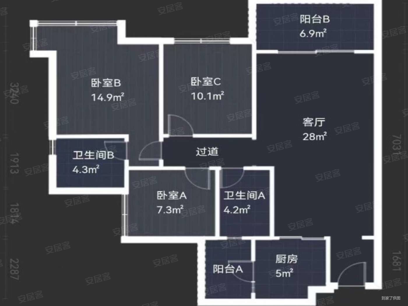 中海右岸(一期)3室2厅2卫93.89㎡北178万