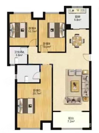 阳光城巴塞阳光(公寓住宅)3室2厅2卫125.76㎡南147万