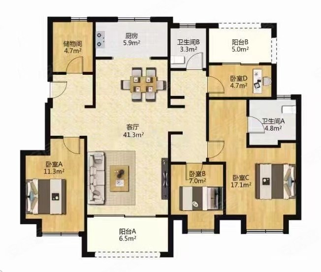 户型方正,三开间朝南 采光无遮挡,电梯洋房,印悦府二手房,360万,5室2