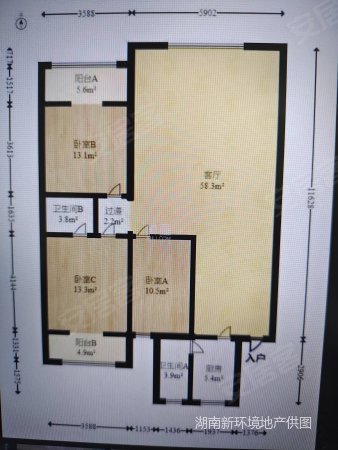 少帅府3室1厅2卫58.5㎡南北86万