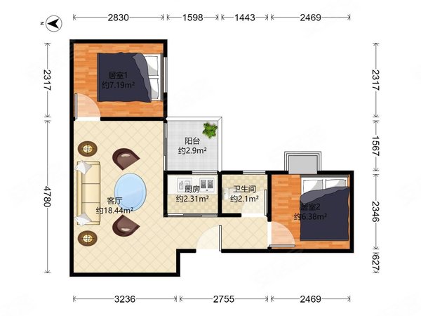 深圳罗湖蔡屋围金园花园金园花园 南北通透 52平 电梯房出租房源真实