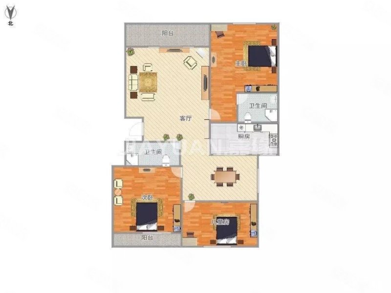 白云锦园3室2厅2卫122㎡南北150万