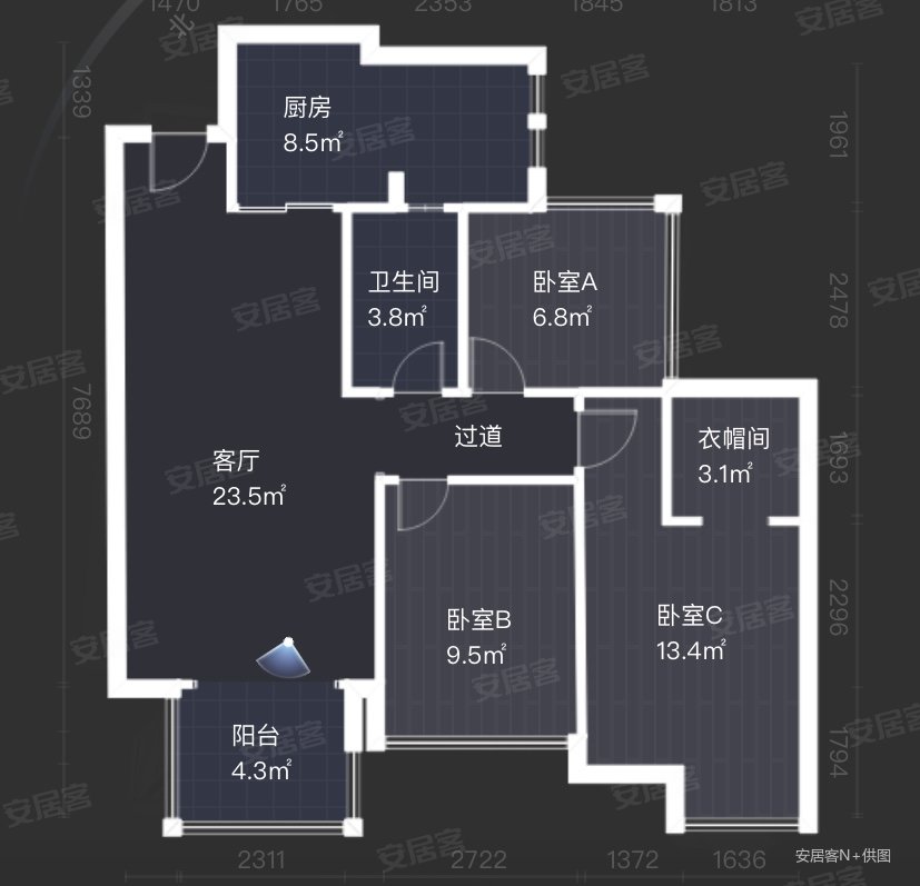 千禧河畔D区3室2厅2卫90.93㎡南155万