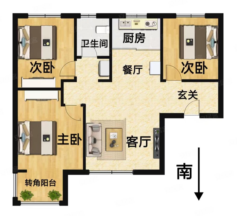 16中北侧花语馨苑小区新南北通透三居好楼层随时看