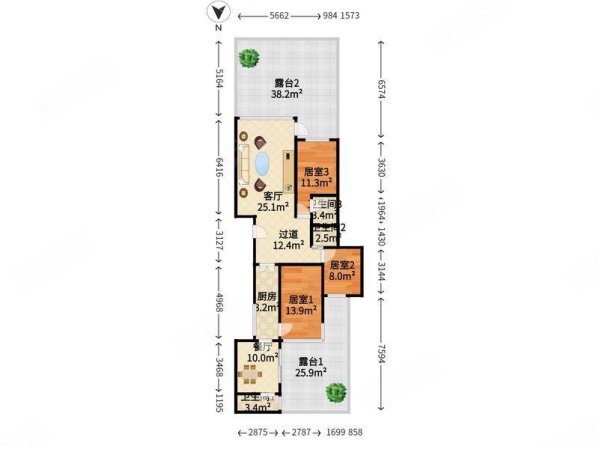 怡雅苑3室2厅2卫91.47㎡南北59.8万