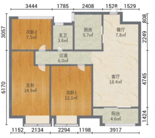 鑫苑世家公馆3室2厅1卫91.83㎡南118万