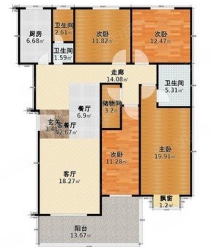 麓谷雅园3室2厅2卫116.7㎡南北89.6万