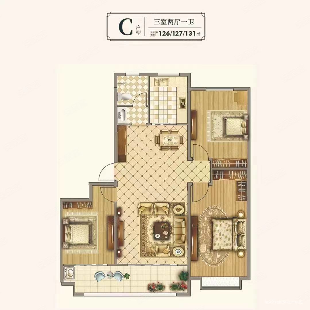 锦苑华庭3室2厅1卫105㎡南北58万