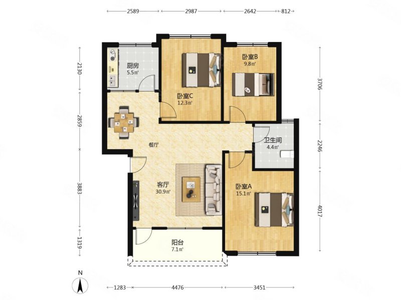 金桥苑3室2厅1卫103㎡南北150万
