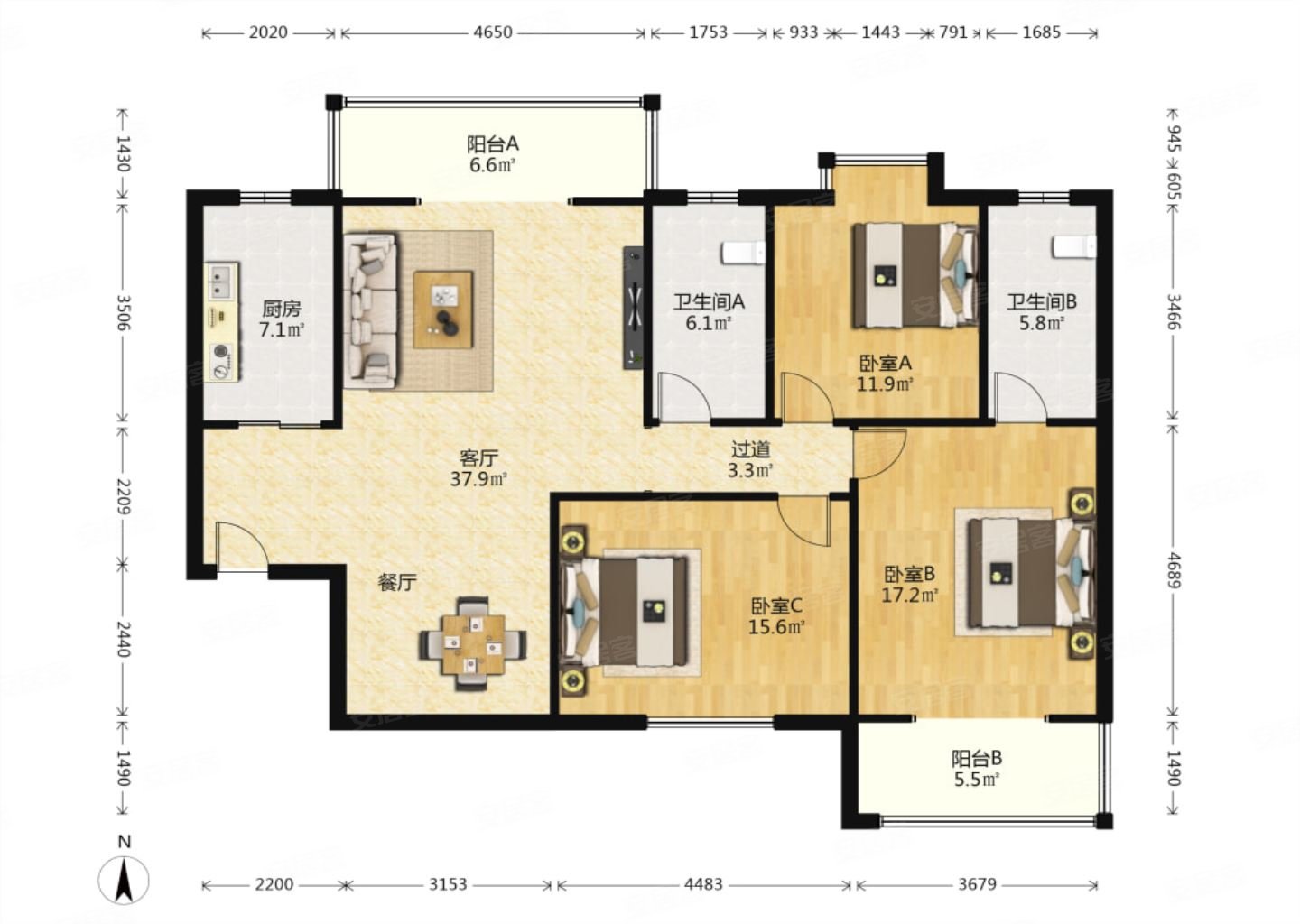 熙地港旁福宝园小高层南北通透精装修户型全明可按揭