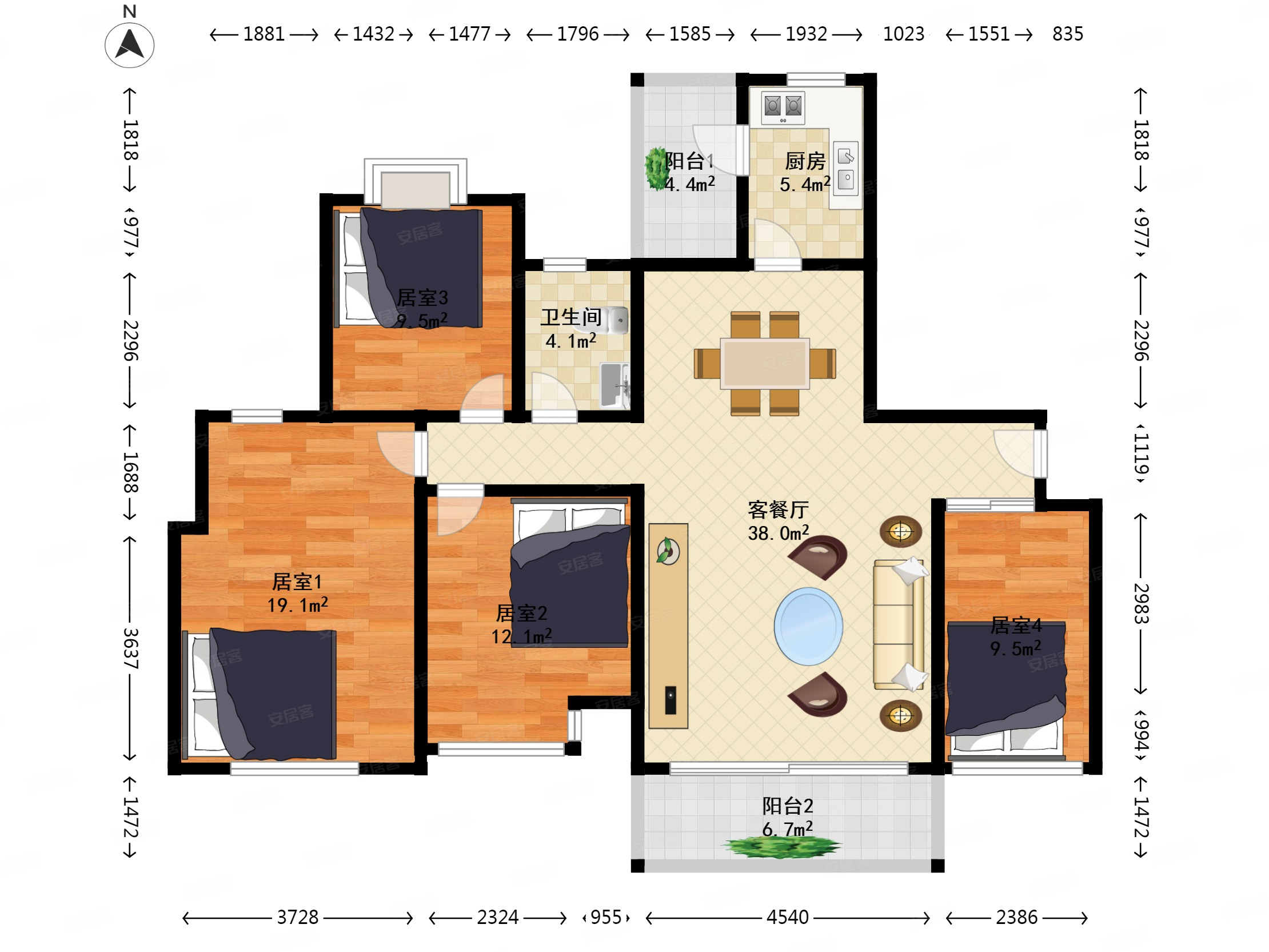 中海翠林兰溪园(三期)4室2厅1卫125㎡南北89万