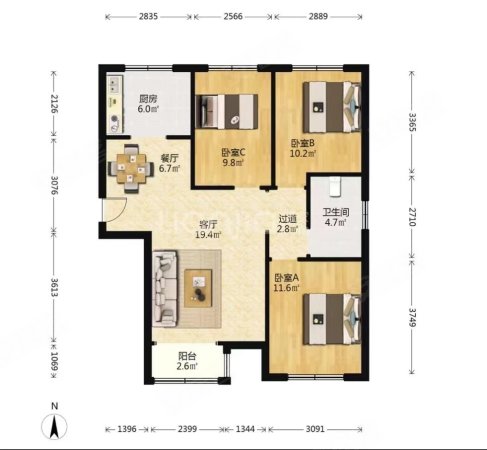 珺悦峰3室1厅1卫95㎡南北85万