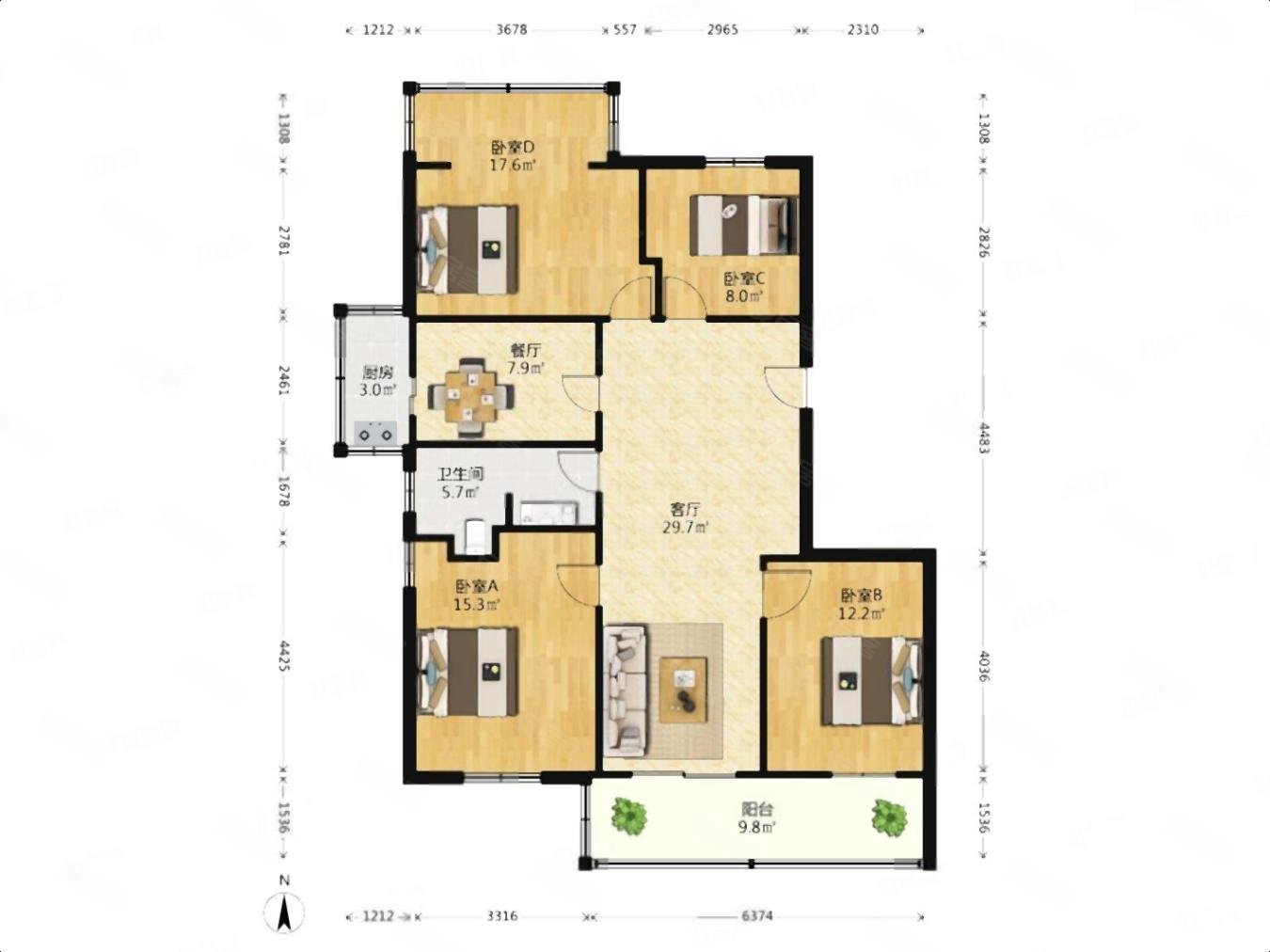 黄埔花园4室2厅1卫136㎡南北410万