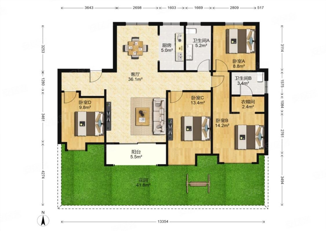 自然界云栖一梯一户,一楼带花园,满三满二,南北