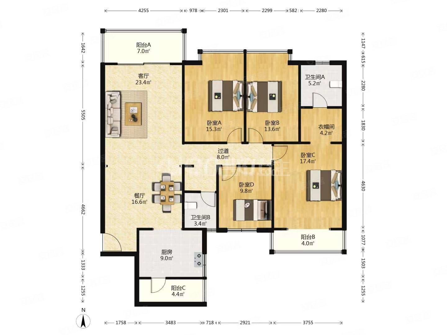 恒大金碧天下(1期)4室2厅2卫136㎡南68万