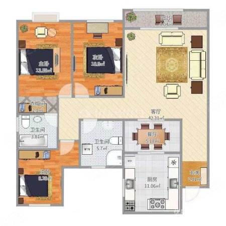 兴旺路三路1-16号小区3室2厅2卫114㎡南北34.5万