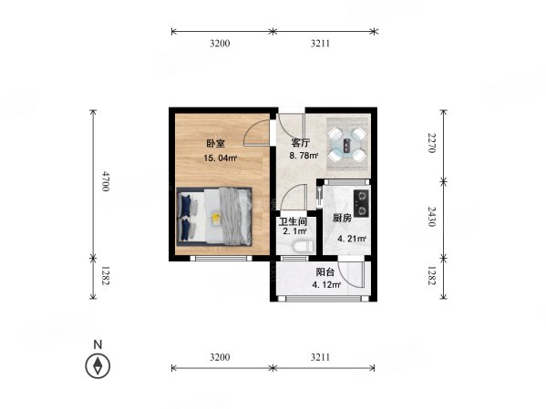 武圣东里1室1厅1卫42.12㎡南206万