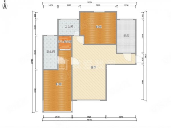 昌盛双喜城2室1厅2卫112.23㎡南北155万